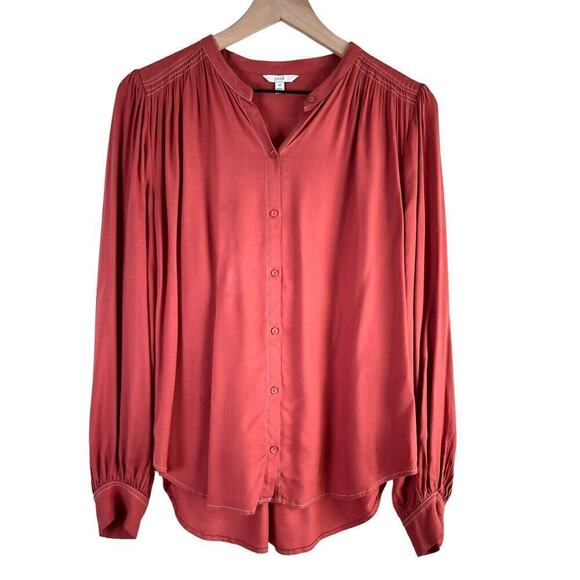 Joie Saiyuri Button Down Drapey Blouse Shirt in Desert Spice Orange, Size Medium - Picture 2 of 14